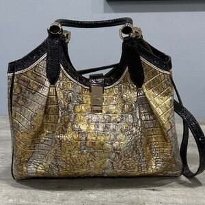 Brahmin Gold and Black Crocodile Shoulder Bag